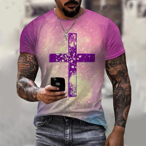 Christian Mens Clothing T Shirts Oversized T Shirt Christ Cross 3D Print O-Neck Tops Streetwear Vintage Hip Hop Short Sleeve