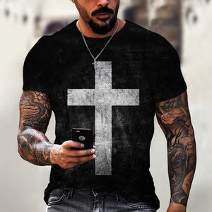 Christian Mens Clothing T Shirts Oversized T Shirt Christ Cross 3D Print O-Neck Tops Streetwear Vintage Hip Hop Short Sleeve