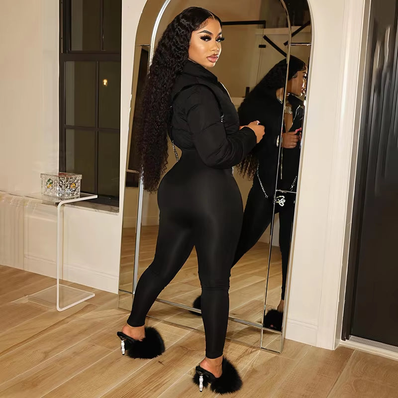 K23JP575 Thick One Piece Jumpsuit Winter 100% Cotton Warm Puffer Jumpsuits Solid Women Breathable Jumpsuit