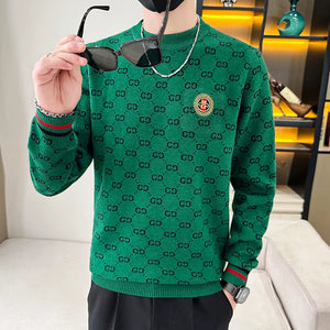 Men's Long Sleeve Slim Fit Knitted Sweater - Round Neck Winter Wear