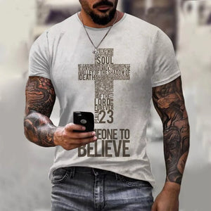 Christian Mens Clothing T Shirts Oversized T Shirt Christ Cross 3D Print O-Neck Tops Streetwear Vintage Hip Hop Short Sleeve