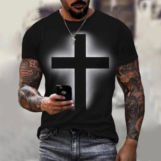 Christian Mens Clothing T Shirts Oversized T Shirt Christ Cross 3D Print O-Neck Tops Streetwear Vintage Hip Hop Short Sleeve