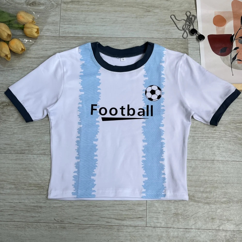 Y2K Five-Star Brazil Crop Top Summer Women Aesthetics Baby Tees Gothic Emo Girl Vintage Letter Print Casual Short Sleeve T-Shirt