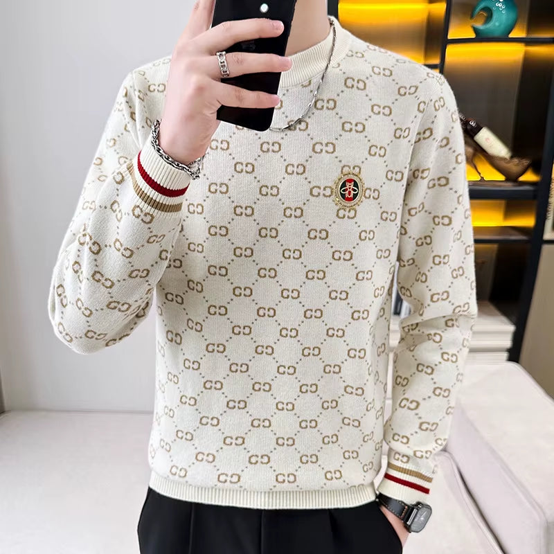 Men's Long Sleeve Slim Fit Knitted Sweater - Round Neck Winter Wear