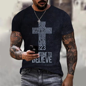 Christian Mens Clothing T Shirts Oversized T Shirt Christ Cross 3D Print O-Neck Tops Streetwear Vintage Hip Hop Short Sleeve