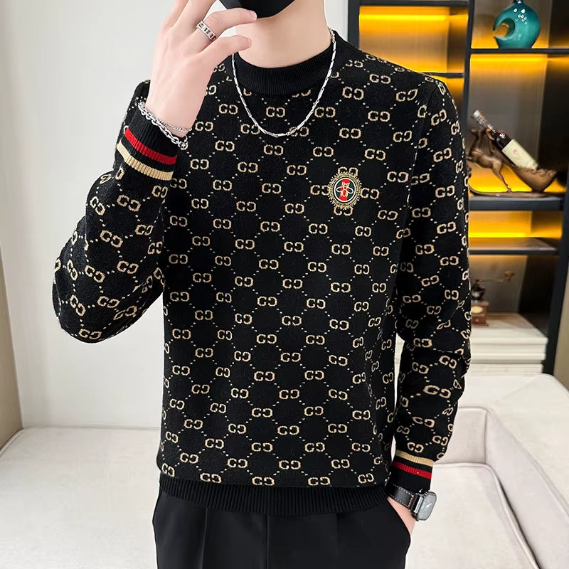 Men's Long Sleeve Slim Fit Knitted Sweater - Round Neck Winter Wear