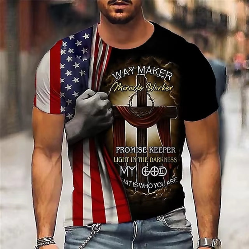 Flag T-Shirt with Eagle Print Men'S Patriotic Big T-Shirt Casual Graphic Short Sleeve T-Shirt Top Men'S Lndependence Day Gift