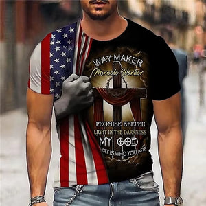 Flag T-Shirt with Eagle Print Men'S Patriotic Big T-Shirt Casual Graphic Short Sleeve T-Shirt Top Men'S Lndependence Day Gift