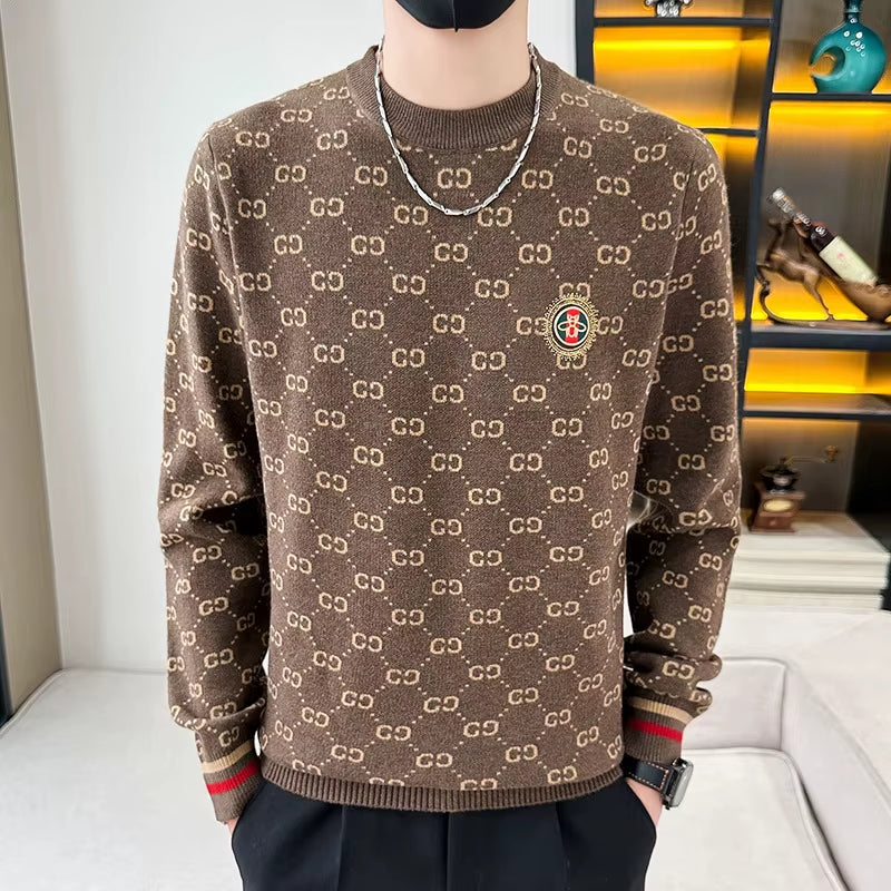 Men's Long Sleeve Slim Fit Knitted Sweater - Round Neck Winter Wear