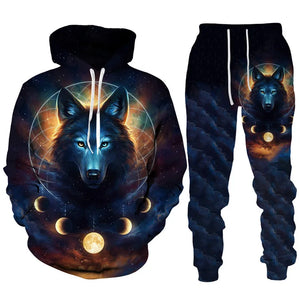 Lone Wolf Hot Selling 3D Sweatpant Sweatshirt Set