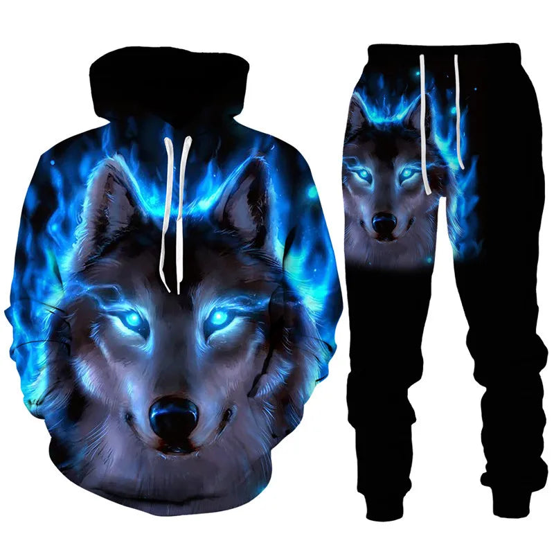 Lone Wolf Hot Selling 3D Sweatpant Sweatshirt Set