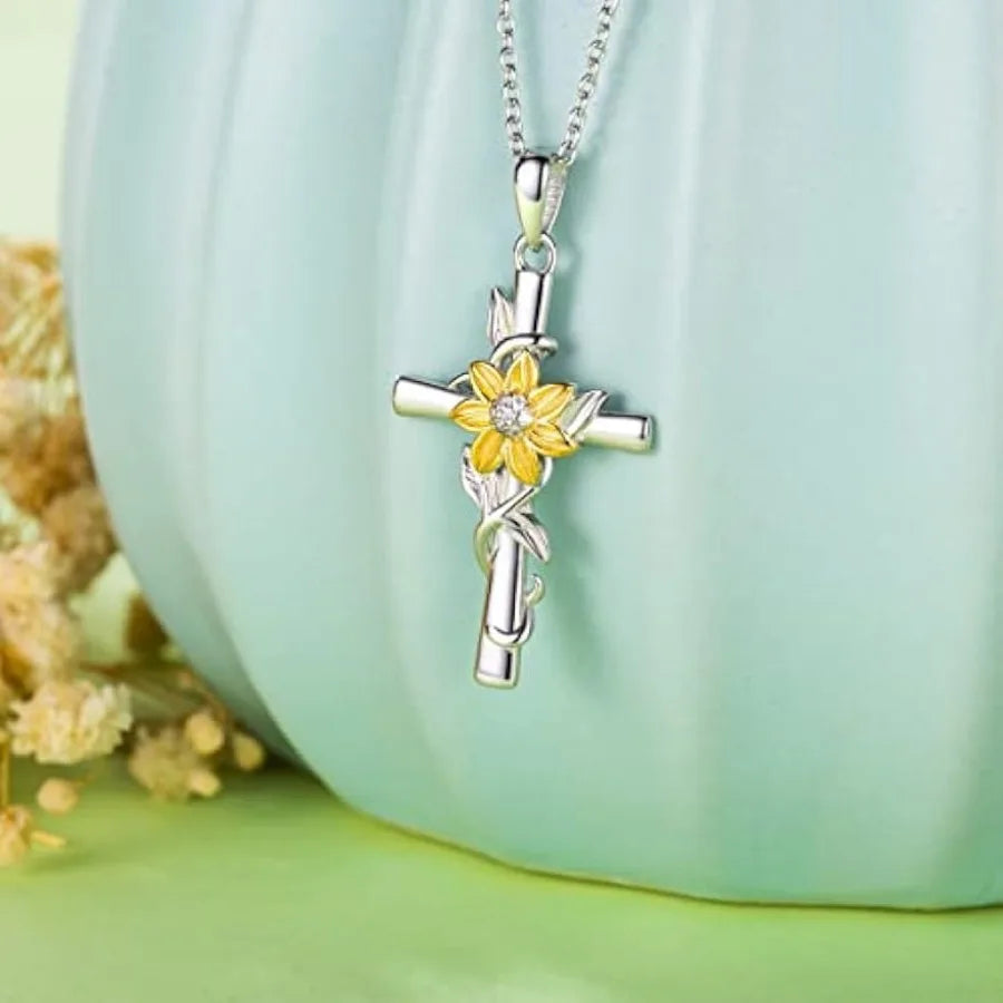 Sunflower Cross Pendant Necklace