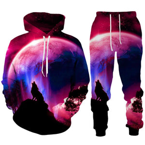 Lone Wolf Hot Selling 3D Sweatpant Sweatshirt Set