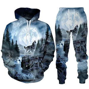 Lone Wolf Hot Selling 3D Sweatpant Sweatshirt Set