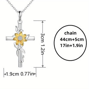 Sunflower Cross Pendant Necklace