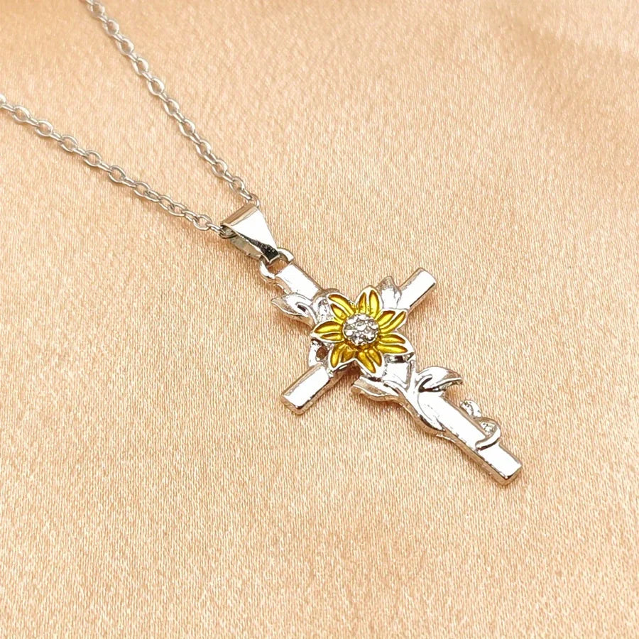 Sunflower Cross Pendant Necklace