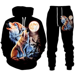 Lone Wolf Hot Selling 3D Sweatpant Sweatshirt Set