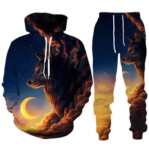 Lone Wolf Hot Selling 3D Sweatpant Sweatshirt Set