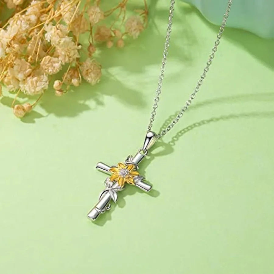 Sunflower Cross Pendant Necklace