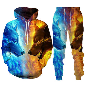 Lone Wolf Hot Selling 3D Sweatpant Sweatshirt Set