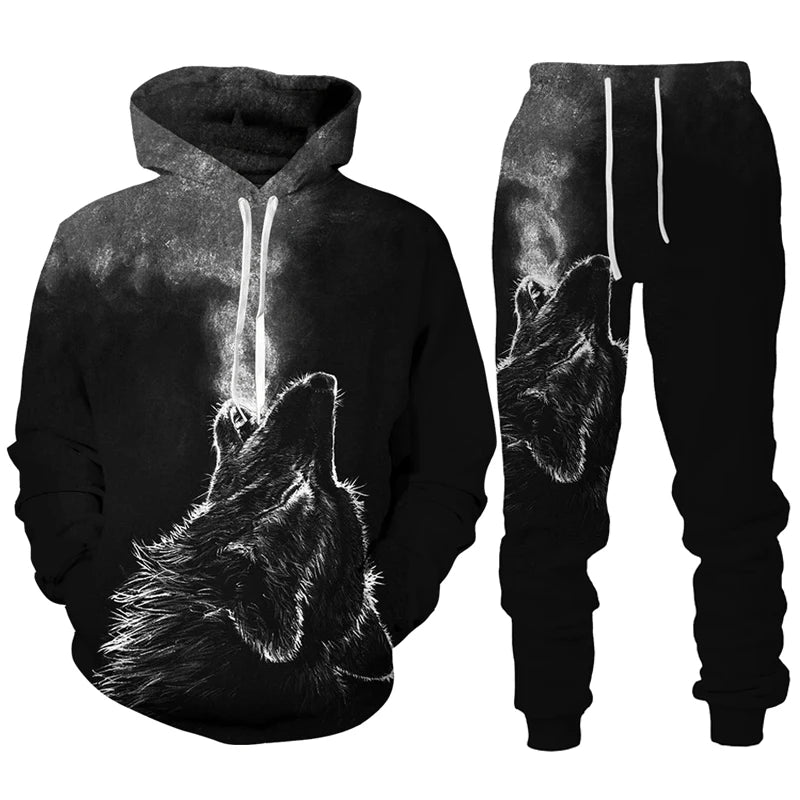 Lone Wolf Hot Selling 3D Sweatpant Sweatshirt Set