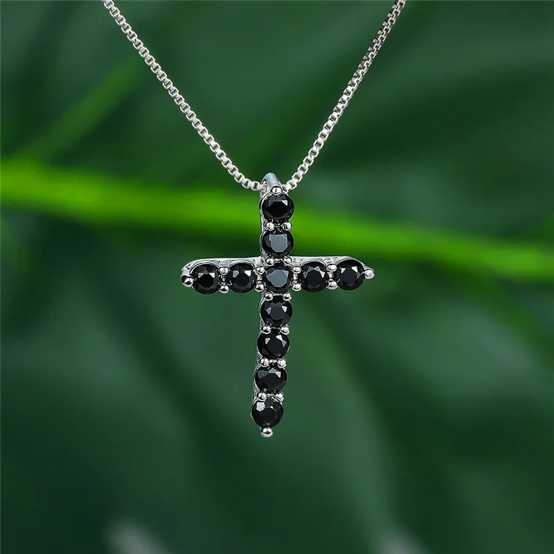 Luxury Female Crystal Blue Purple Pendant Necklace Charm Silver Color Chain Zircon Stone Wedding Jewelry for Women