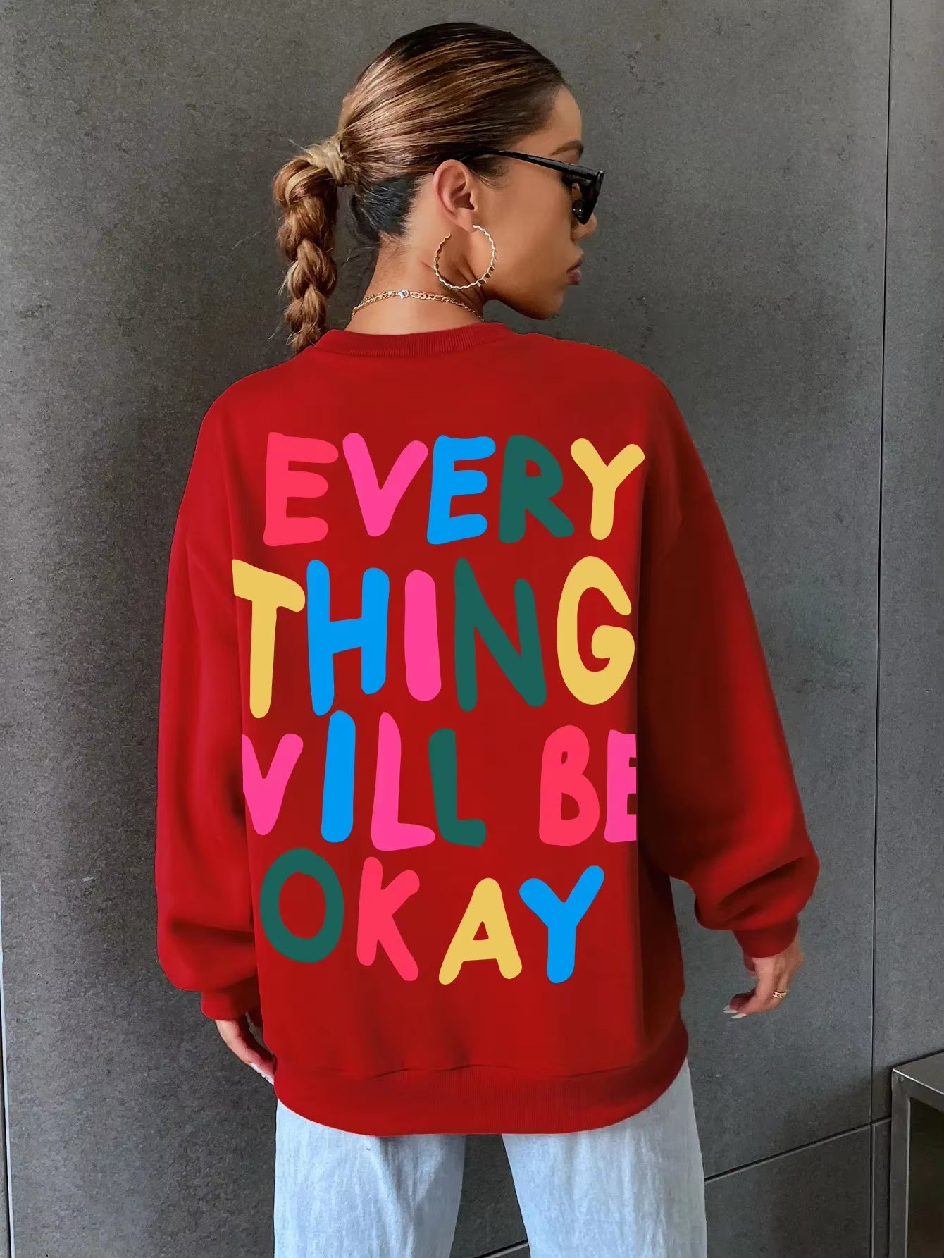 Women'S French Drop Shoulder Crew Neck Pullover Terry Cloth Sweatshirt Cotton 3D Printed Sweatshirt Hoodie